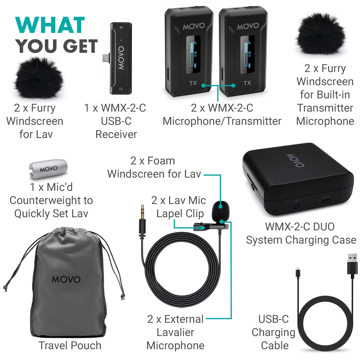 WMX-2-C-DUO | Android Dual Wireless Lav Mic System | Movo - Image 9