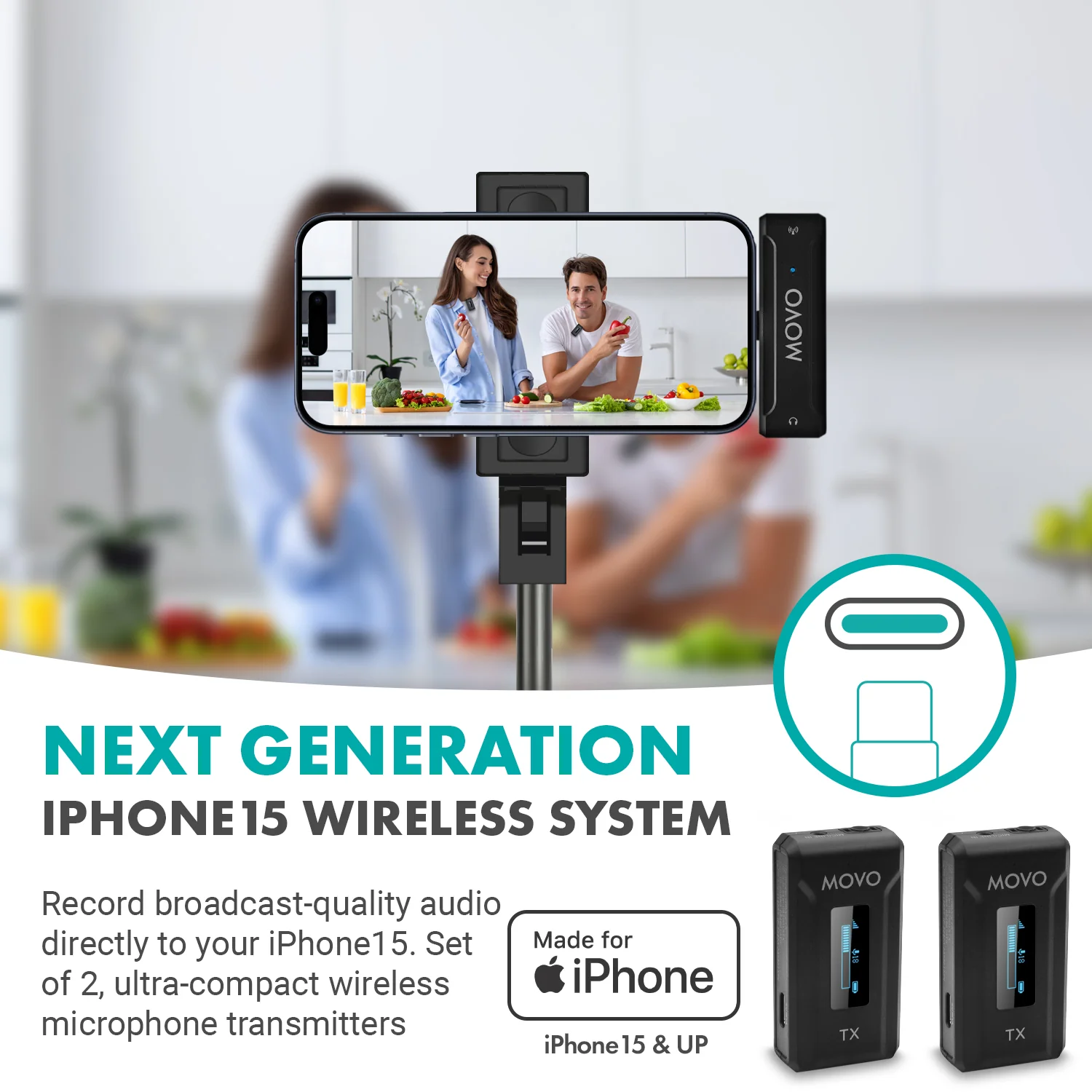 WMX-2-C-DUO-IP | iPhone 15 Dual Wireless Lav Mic System | Movo - Image 2