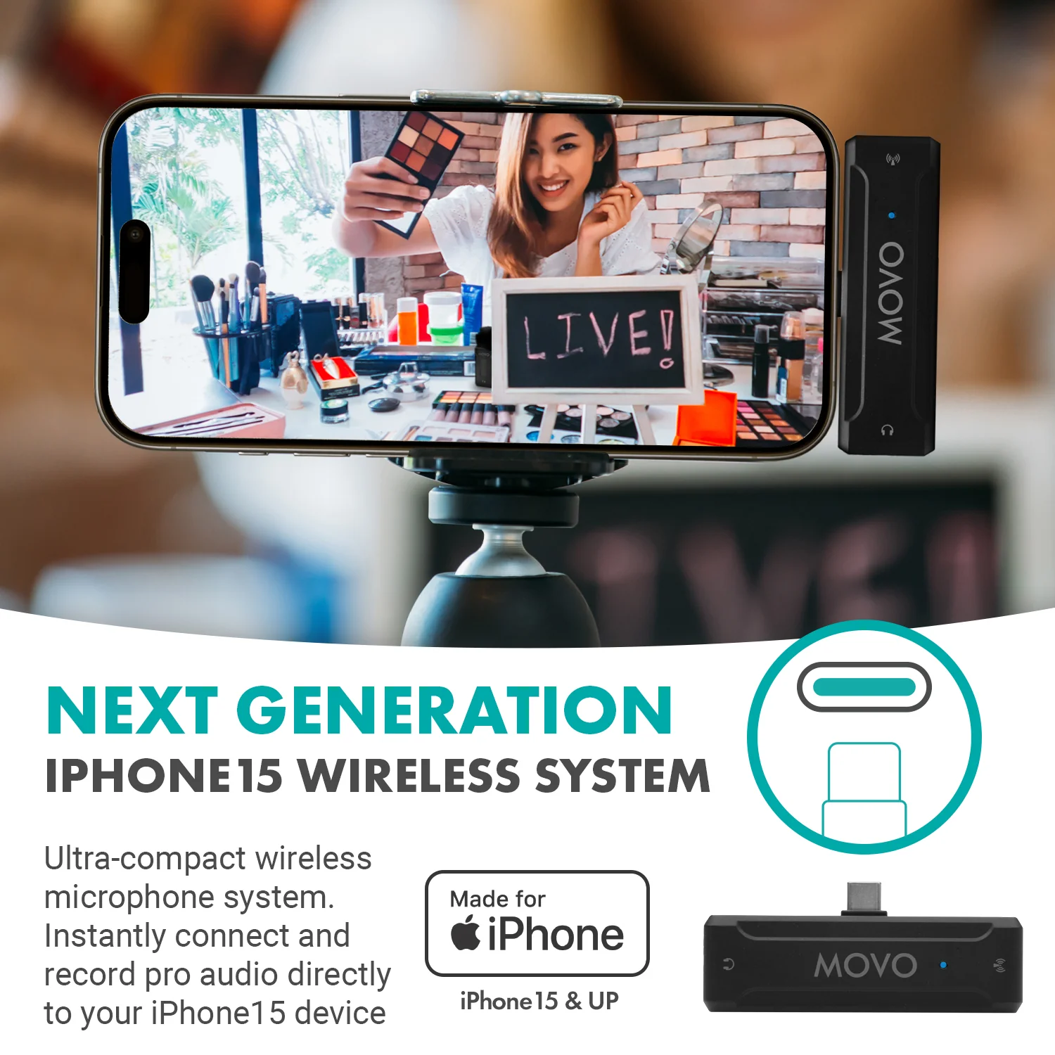 WMX-2-C-IP | Wireless Lavalier Microphone for iPhone 15 | Movo - Image 2