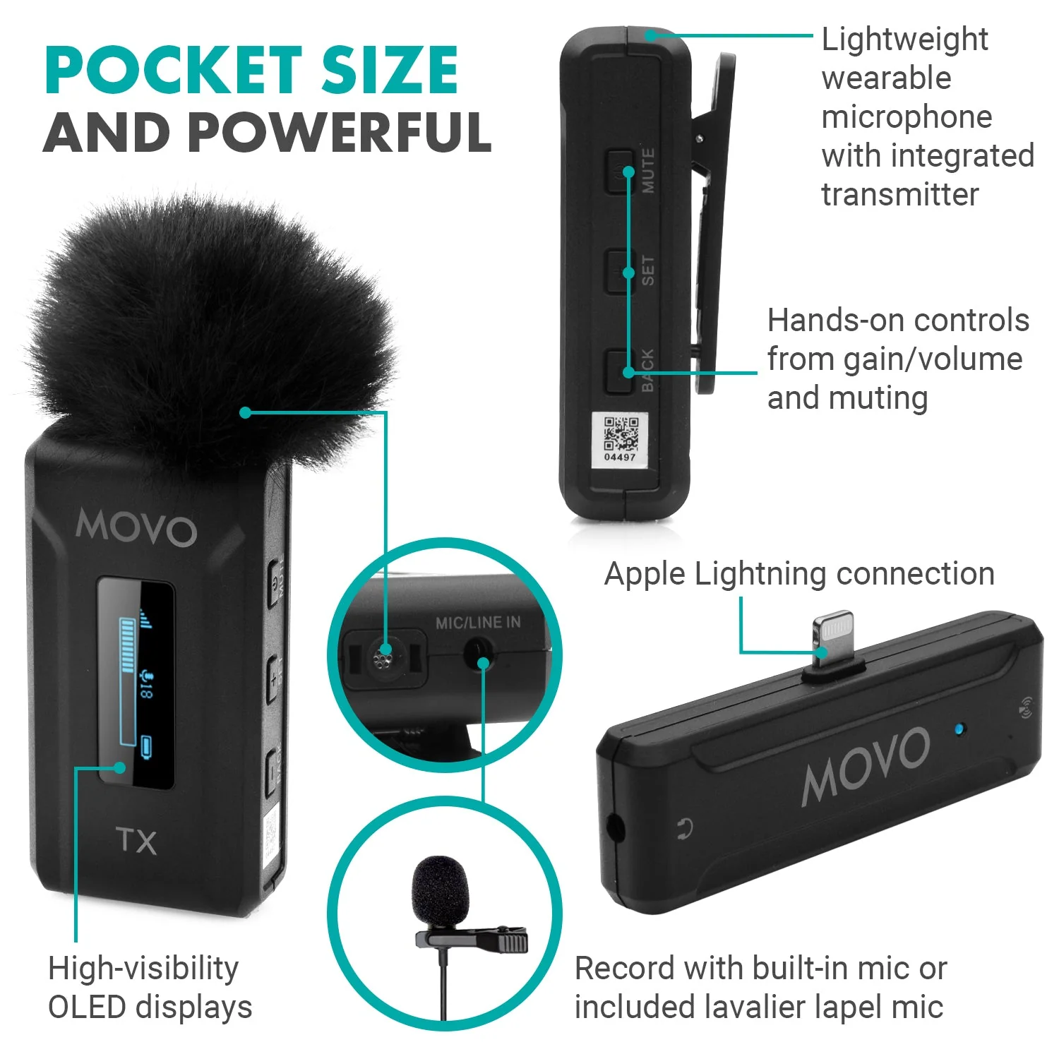 WMX-2-L | Wireless Lavalier Microphone for iPhone | Movo - Image 4