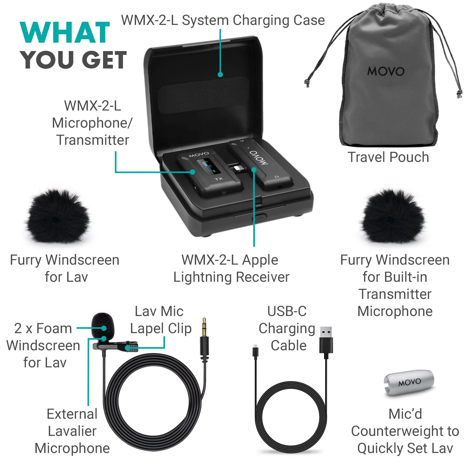 WMX-2-L | Wireless Lavalier Microphone for iPhone | Movo - Image 8