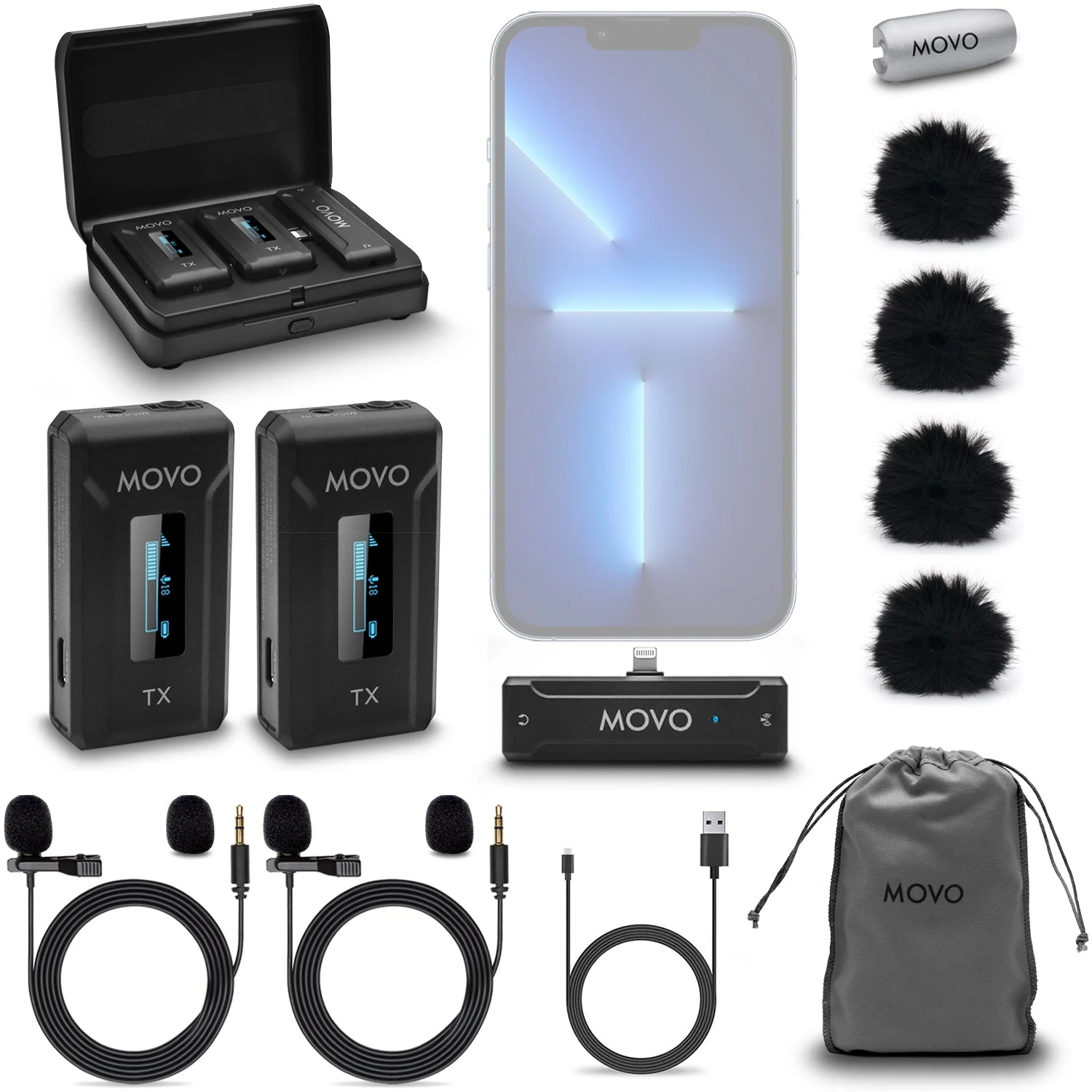 WMX-2-L-DUO | iPhone Wireless Lav Mic System | Movo - Image 2