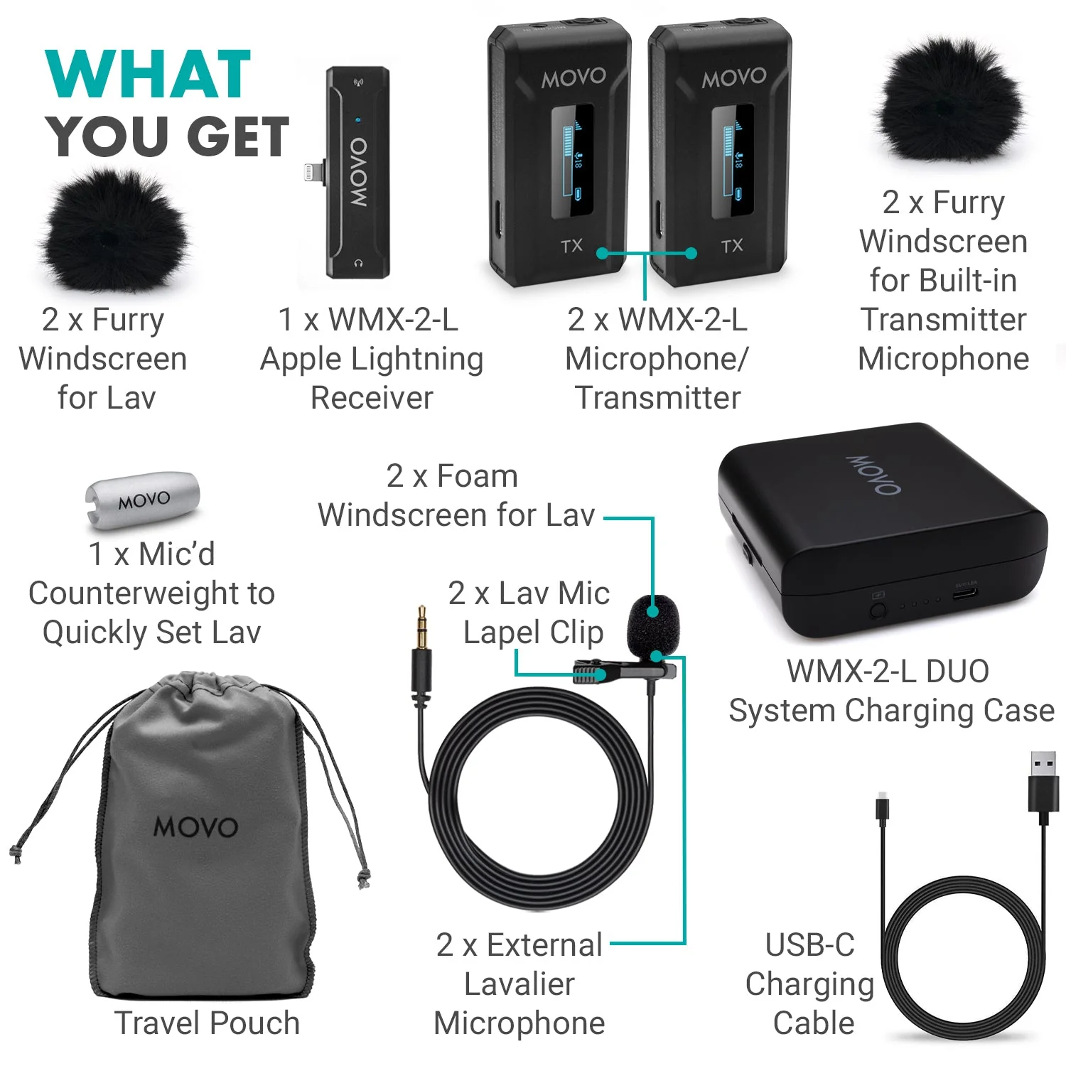 WMX-2-L-DUO | iPhone Wireless Lav Mic System | Movo - Image 9