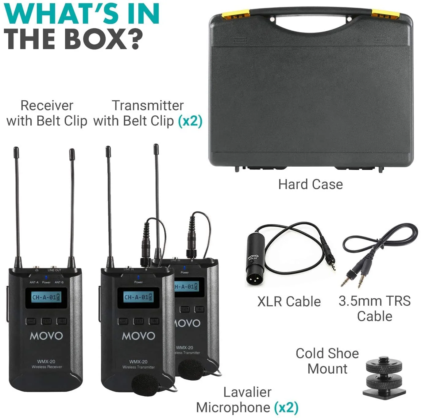 WMX-20-DUO | UHF Dual Wireless Lavalier Microphone System | Movo - Image 2