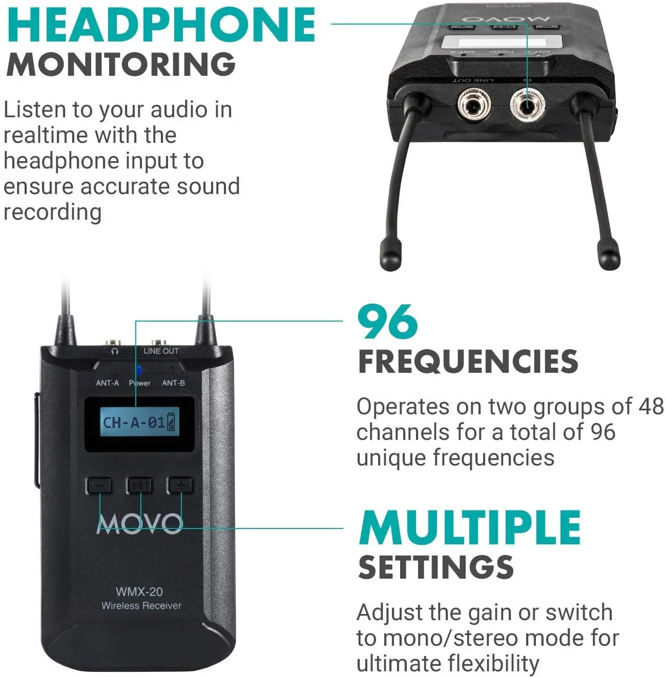 WMX-20-DUO | UHF Dual Wireless Lavalier Microphone System | Movo - Image 4