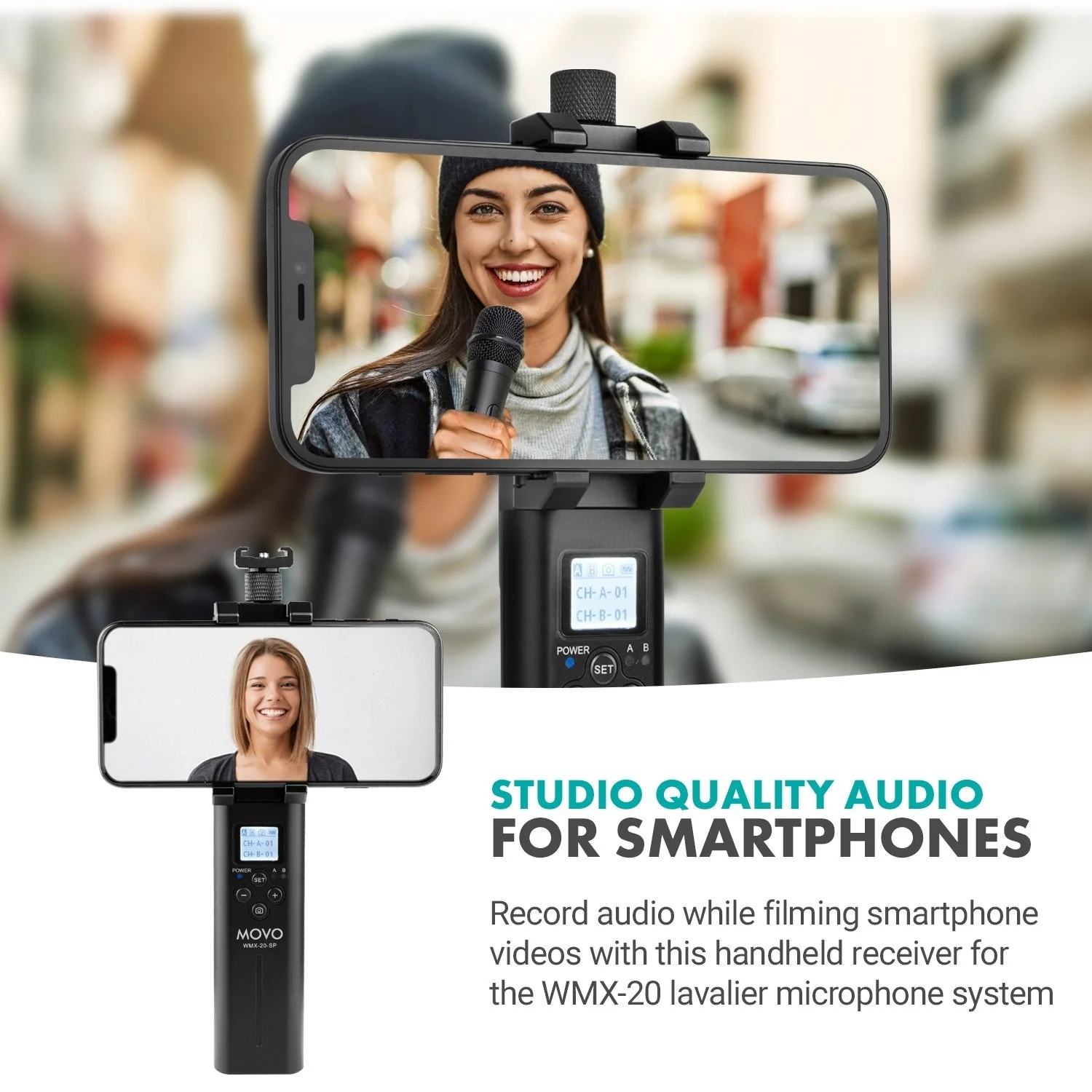 WMX-20-SP | Handheld Receiver for UHF Wireless Lav Mic System | Movo - Image 2