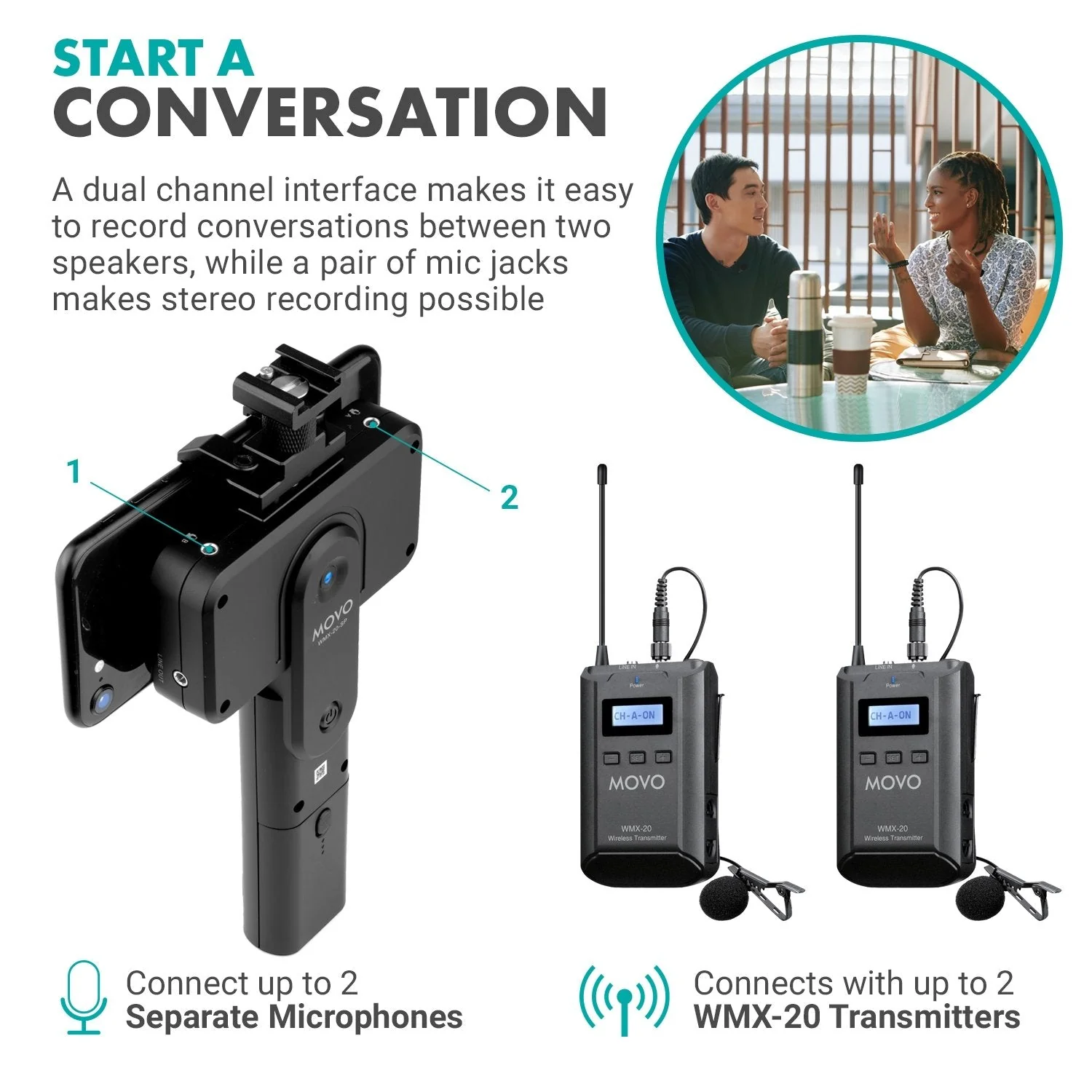 WMX-20-SP | Handheld Receiver for UHF Wireless Lav Mic System | Movo - Image 4