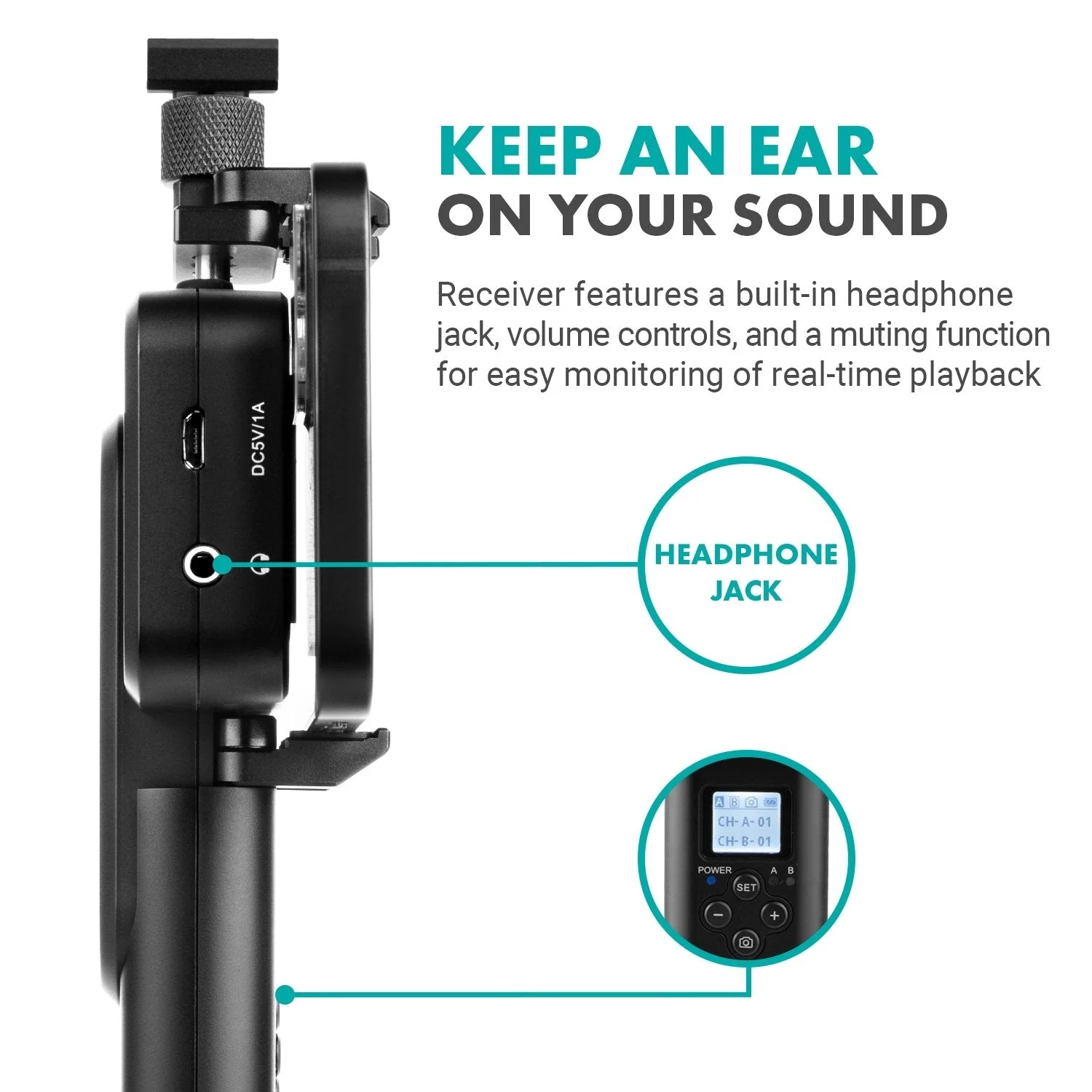 WMX-20-SP | Handheld Receiver for UHF Wireless Lav Mic System | Movo - Image 5