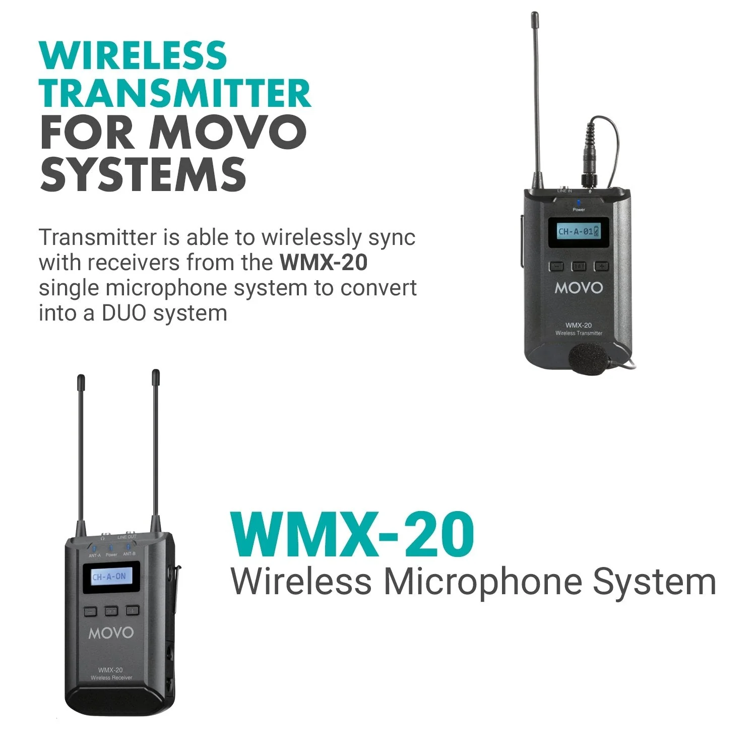 WMX-20-TX | Wireless UHF Lavalier Microphone with Transmitter | Movo - Image 2