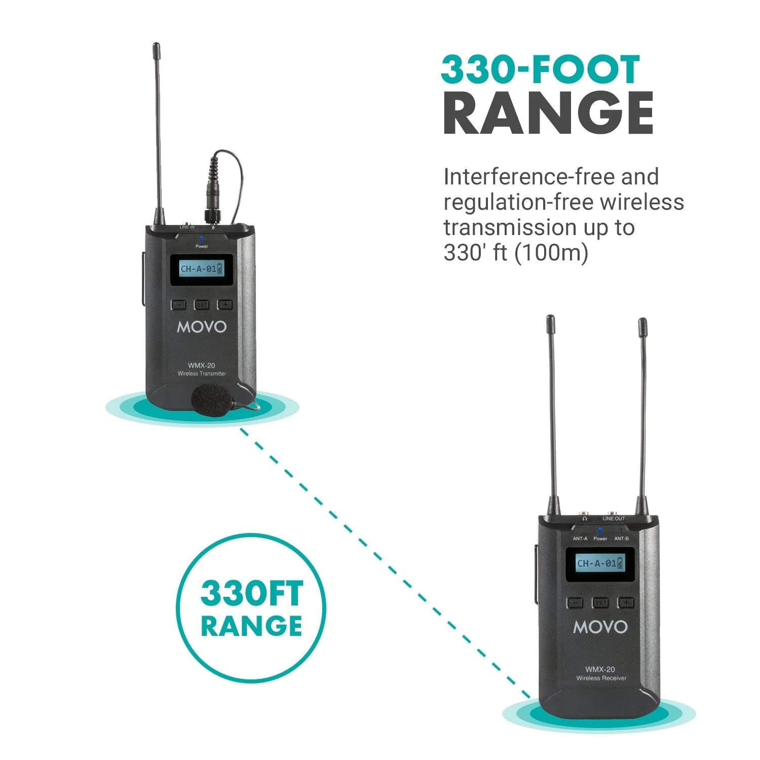 WMX-20-TX | Wireless UHF Lavalier Microphone with Transmitter | Movo - Image 4
