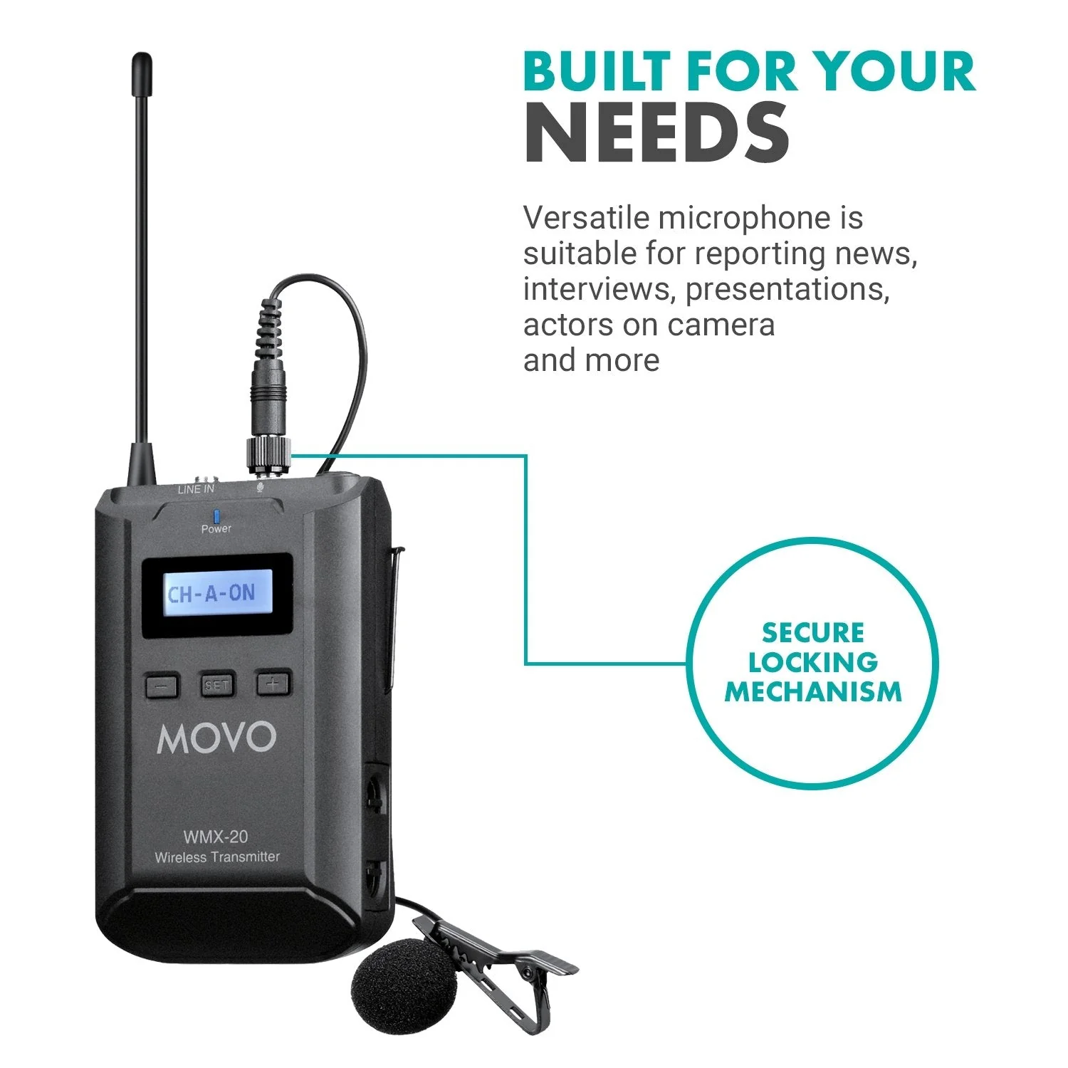 WMX-20-TX | Wireless UHF Lavalier Microphone with Transmitter | Movo - Image 6