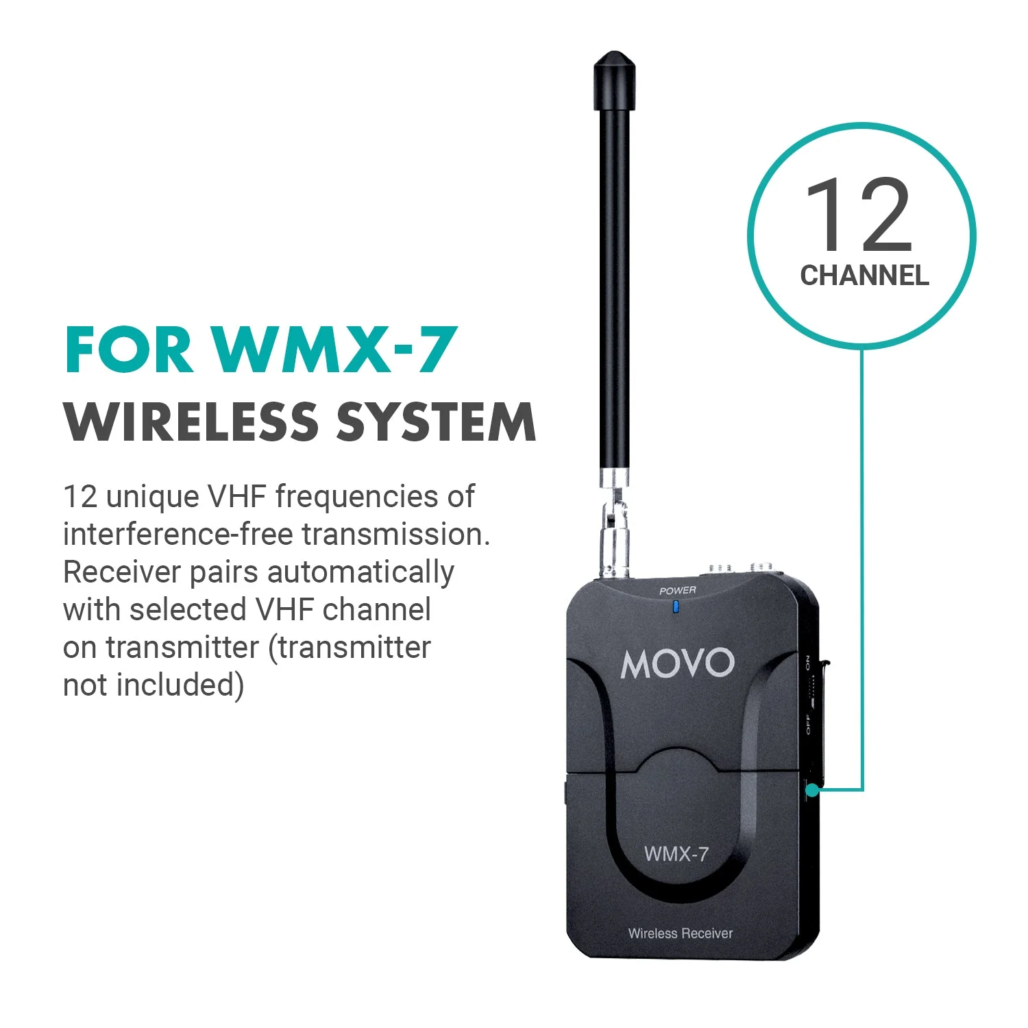 WMX-7-RX | VHF Wireless Receiver for WMX-7 Microphone System | Movo - Image 3