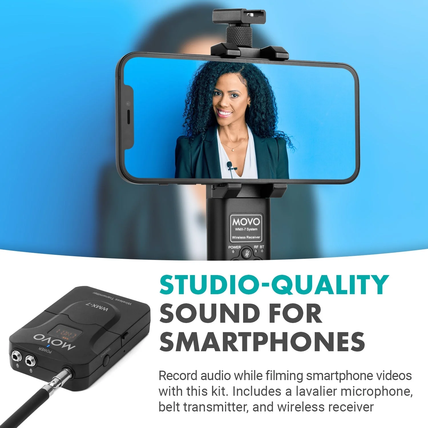 WMX-7-SP | Wireless VHF Lavalier Microphone Smartphone System | Movo - Image 2