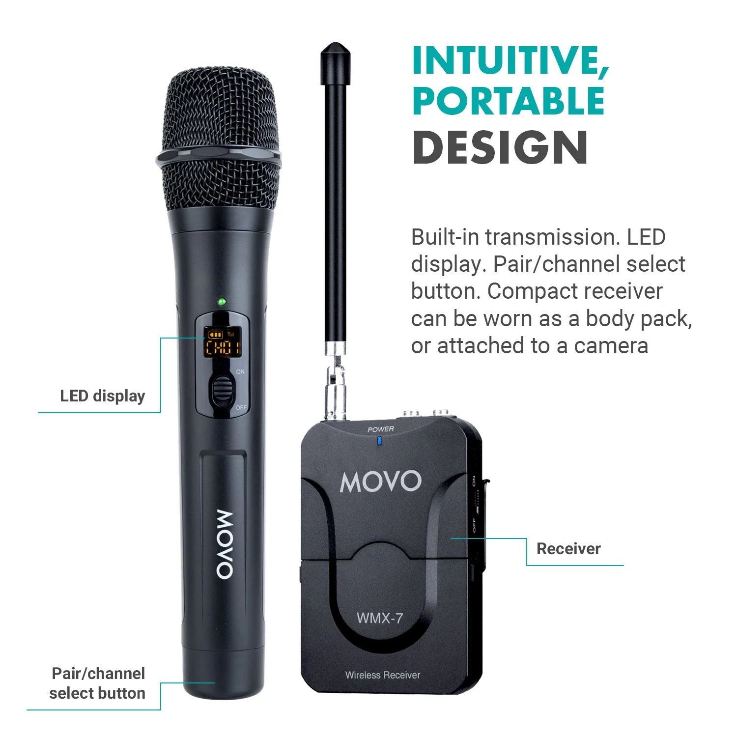 WMX-7-TH+RX | VHF Handheld Wireless Microphone System | Movo - Image 3
