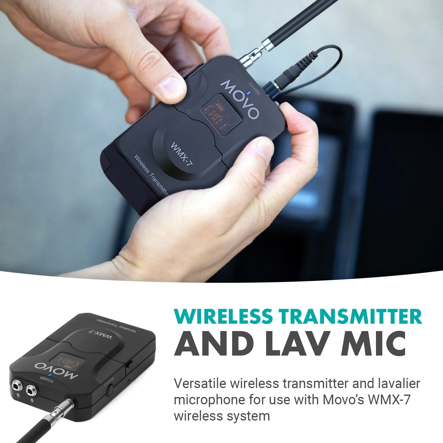 WMX-7-TX | Lavalier Microphone and Wireless Transmitter| Movo - Image 2