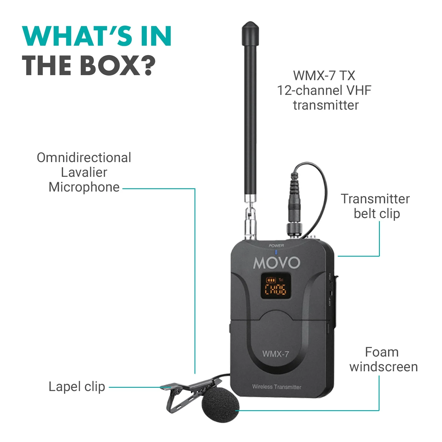 WMX-7-TX | Lavalier Microphone and Wireless Transmitter| Movo - Image 3