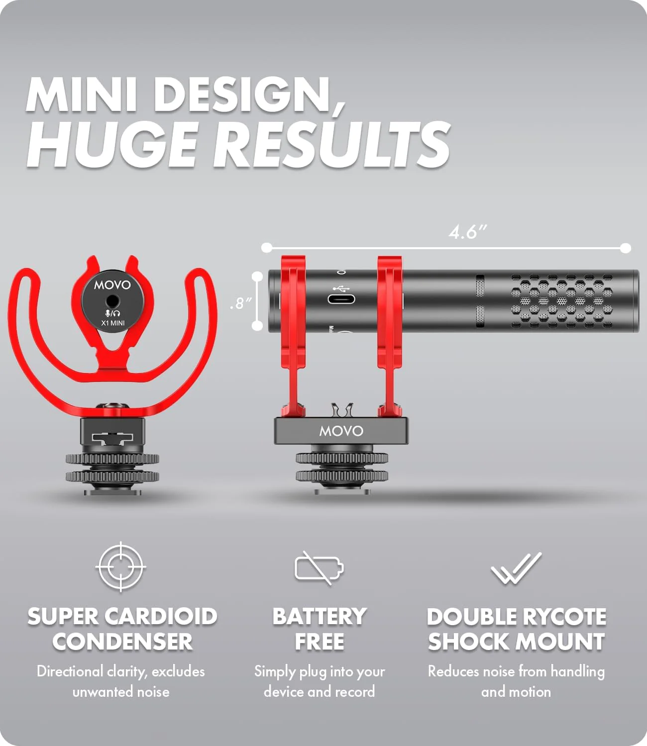 X1-Mini | Mini Supercardoid Video Microphone | Movo - Image 3